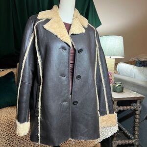 Bird Genuine Leather & Shearling Coat — Brown, Vintage Luxe